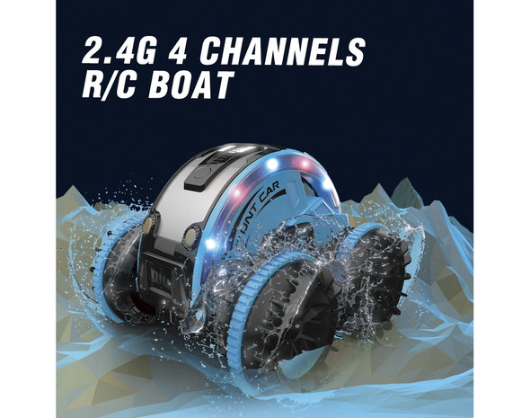 Rc stunt auto en boot 2in1 Amphibious - 2.4GHZ 4WD - verwisselbare banden - LED Lights, Waterproof