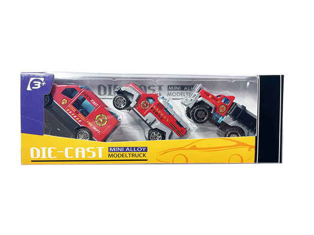 Speelgoed mini brandweer auto&#039;s set - 3 stuks - model auto&#039;s Die Cast 