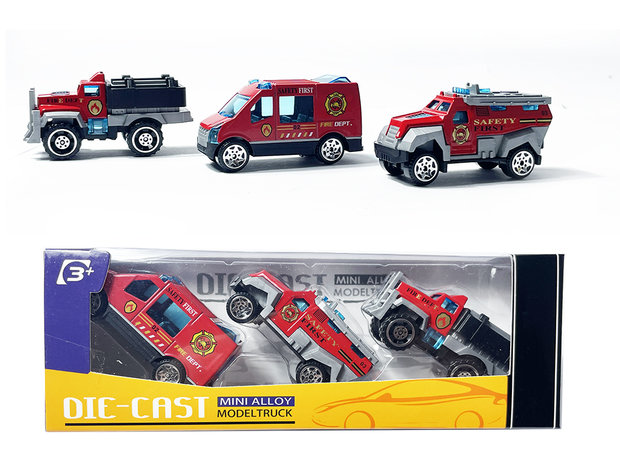 Speelgoed mini brandweer auto&#039;s set - 3 stuks - model auto&#039;s Die Cast 