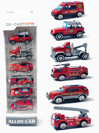 Mini brandweer wagens set 6 stuks - model auto&#039;s Die Cast
