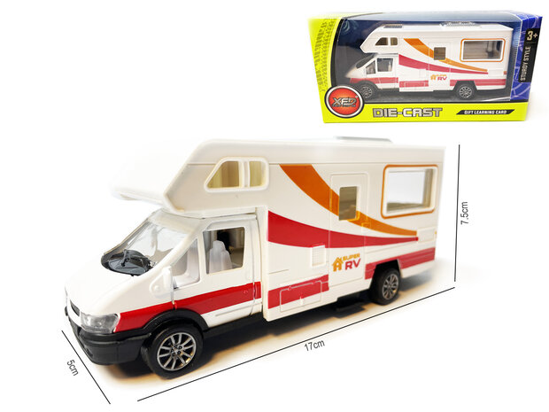 Caravan speelgoed voertuig - Vakantie camper - Die Cast - pull-back drive - 17CM