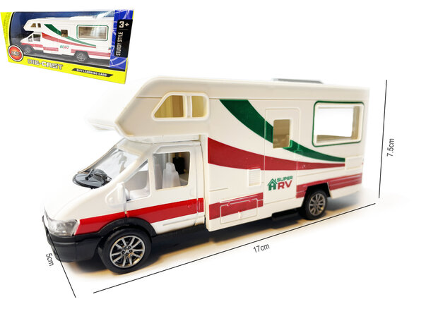 Caravan speelgoed voertuig - Vakantie camper - Die Cast - pull-back drive - 17CM