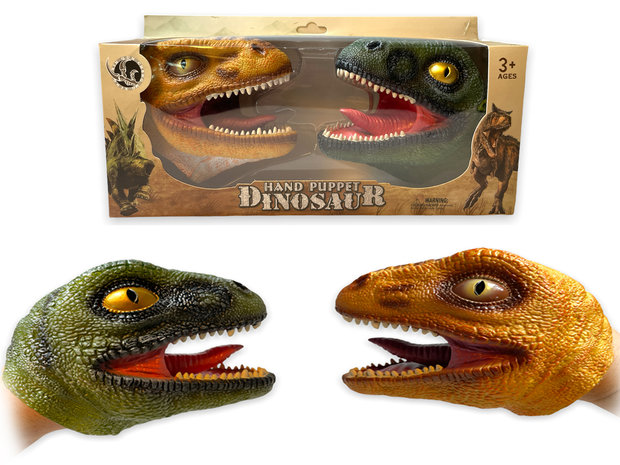 2in1 Hand Puppet Tyrannosaurus speelgoed - rubber Realistic handpop dinosaurus - set 2stuks