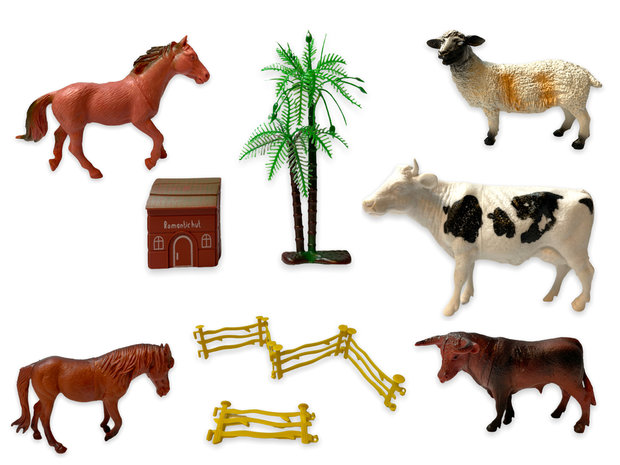 Boerderij figuren set - The Animal World - Speeldieren 8-delig set - speelgoeddieren