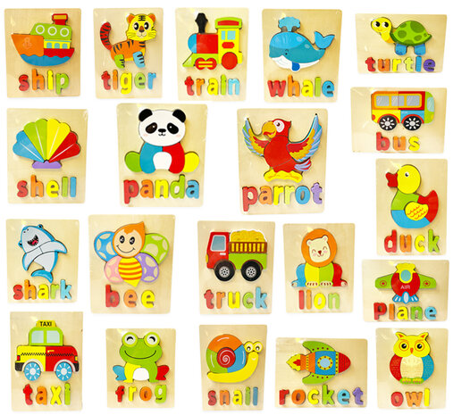 Houten inlegpuzzel speelgoed - 20 verschillende vormen - puzzel voor kinderen 18x15cm