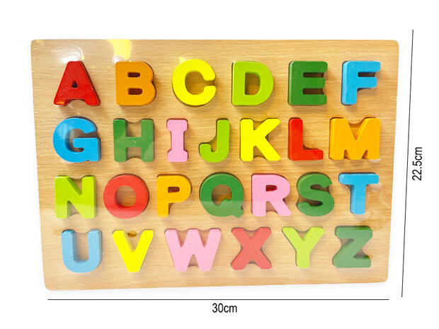 Houten alfabet inlegpuzzel - letters puzzel bord  speelgoed - afmeting 30x22.5 CM