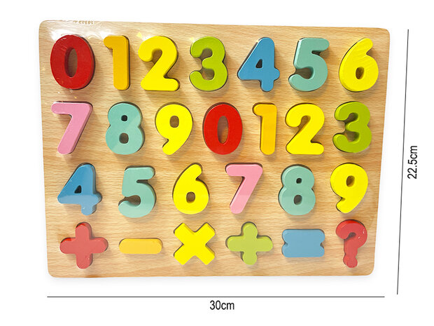 Houten cijfers inlegpuzzel - puzzel bord  speelgoed met cijfers- afmeting 30x22.5 CM