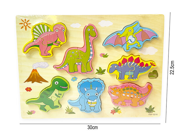 Houten inlegpuzzel dinosaurus - vormen puzzel bord speelgoed- 30x22.5 cm