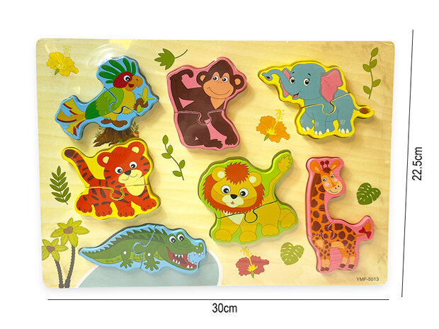 Houten inlegpuzzel dieren - vormen puzzel bord speelgoed- 30x22.5 CM