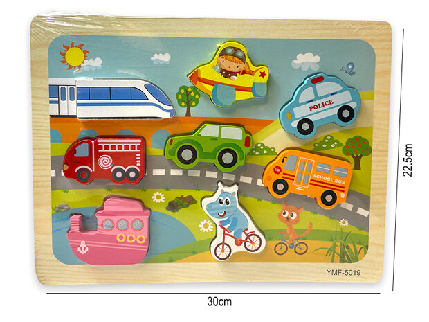 Houten inlegpuzzel voertuigen - vormen puzzel bord speelgoed - 30x22.5 CM