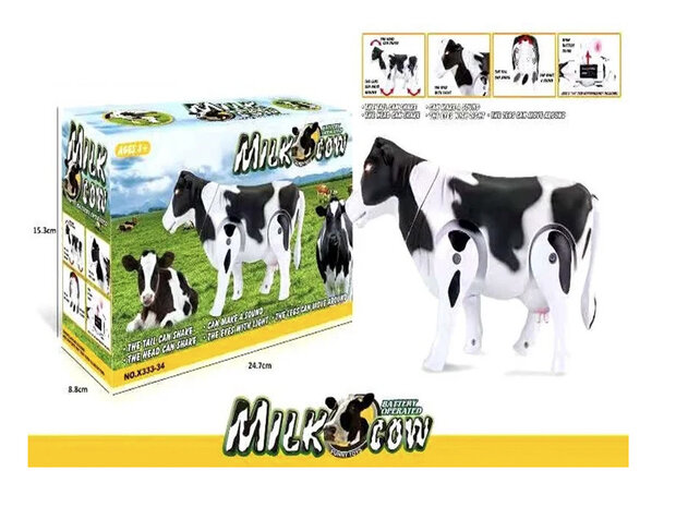 Speelgoed koe - kan lopen en koeien geluiden maken - met bewegende staart - interactieve milk Cow 25CM