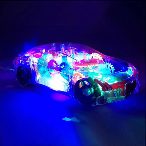 speelgoed auto - Gear Racing Car -  transparant - met muziek en LED lichtjes - kan automatisch rijden - 18CM