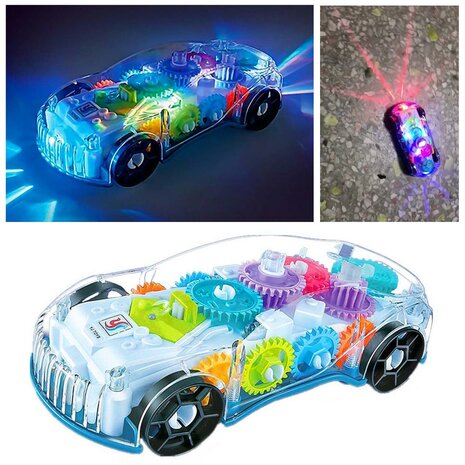 speelgoed auto - Gear Racing Car -  transparant - met muziek en LED lichtjes - kan automatisch rijden - 18CM