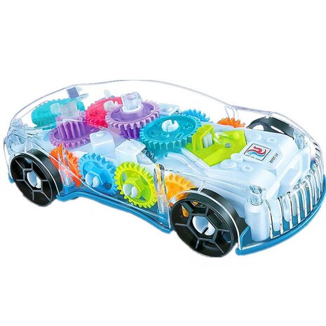 speelgoed auto - Gear Racing Car -  transparant - met muziek en LED lichtjes - kan automatisch rijden - 18CM