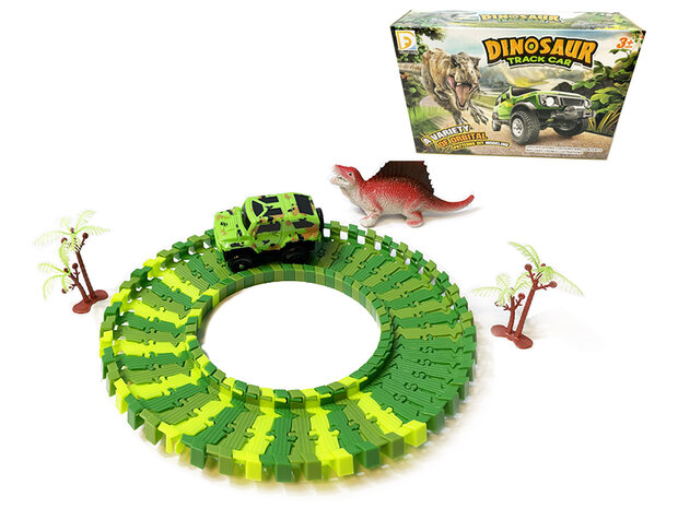 Dinosaurus racebaan set - Dinosaur Track car set 51 stuks 