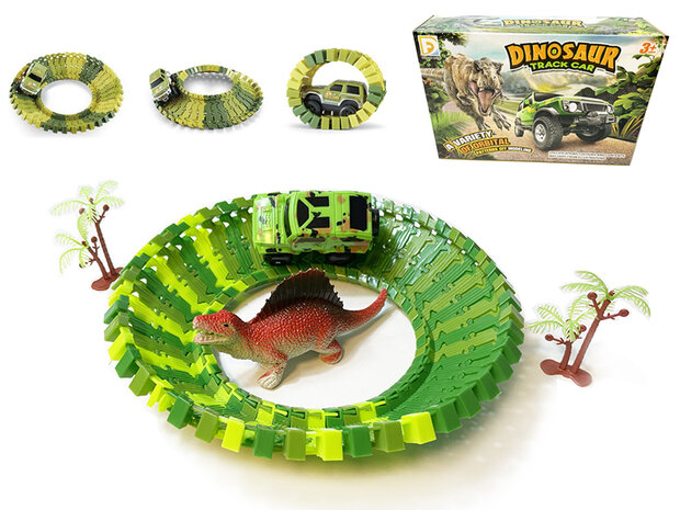 Dinosaurus racebaan set - Dinosaur Track car set 51 stuks 