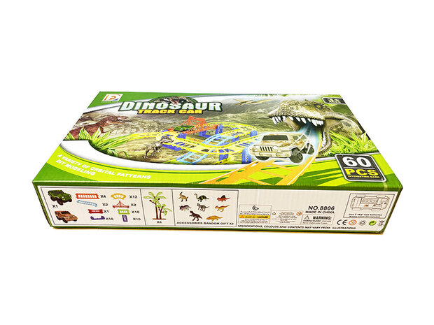 Racebaan set Dinosaurus - Track car set 60 stuks - inclusief dino&#039;s + auto en toebehoren