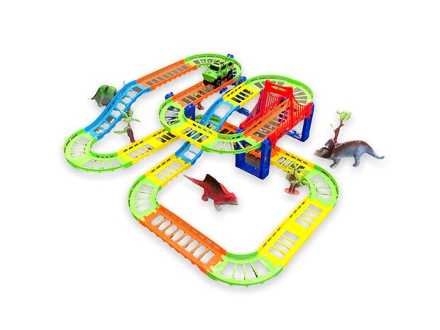 Racebaan set Dinosaurus - Track car set 60 stuks - inclusief dino&#039;s + auto en toebehoren