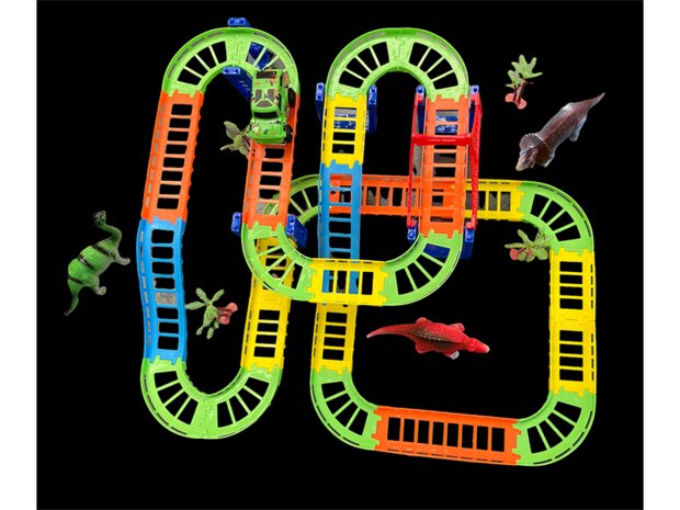 Racebaan set Dinosaurus - Track car set 60 stuks - inclusief dino&#039;s + auto en toebehoren