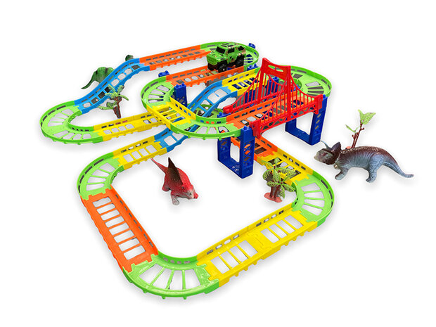 Racebaan set Dinosaurus - Track car set 60 stuks - inclusief dino&#039;s + auto en toebehoren