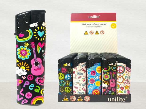 Unilite click lighters - Peace - electronic lighters - refillable Tray (50 pieces)