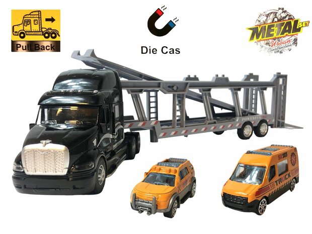 Truck car transporter + 2 mini 3in1 - pull-back drive.