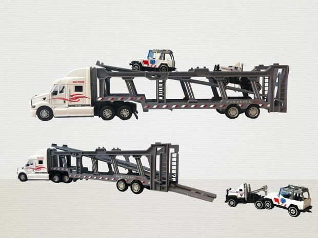 Truck car transporter + 2 mini 3in1 - pull-back drive.