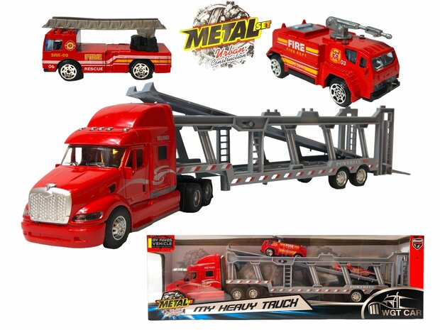 Truck car transporter + 2 mini 3in1 - pull-back drive.