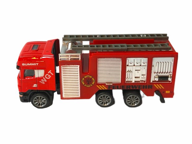 DIE-CAST Truck Autotransporter + Feuerwehrauto 2in1 - R&uuml;ckzugsantrieb.