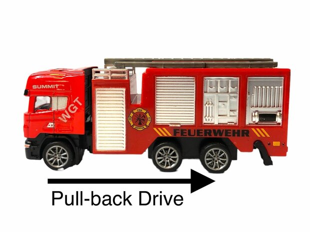 DIE-CAST Truck Autotransporter + Feuerwehrauto 2in1 - R&uuml;ckzugsantrieb.