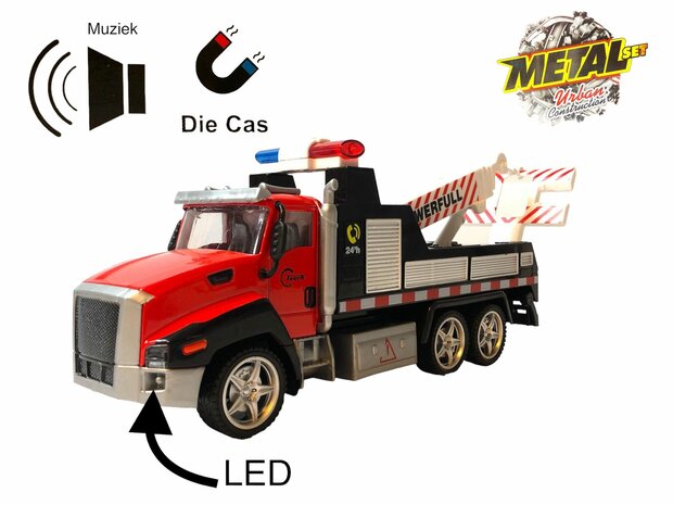 DIE-CAST Vrachtwagen autotransporter&nbsp;+ brandweerauto 2in1 - pull-back drive.