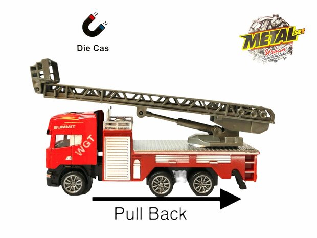 DIE-CAST Vrachtwagen autotransporter&nbsp;+ brandweerauto 2in1 - pull-back drive.