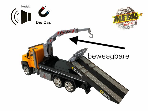 DIE-CAST Vrachtwagen autotransporter&nbsp;+ brandweerauto 2in1 - pull-back drive.