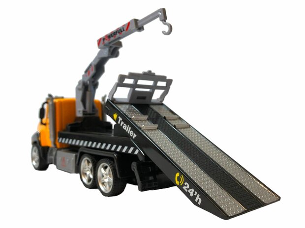 DIE-CAST Vrachtwagen autotransporter&nbsp;+ brandweerauto 2in1 - pull-back drive.