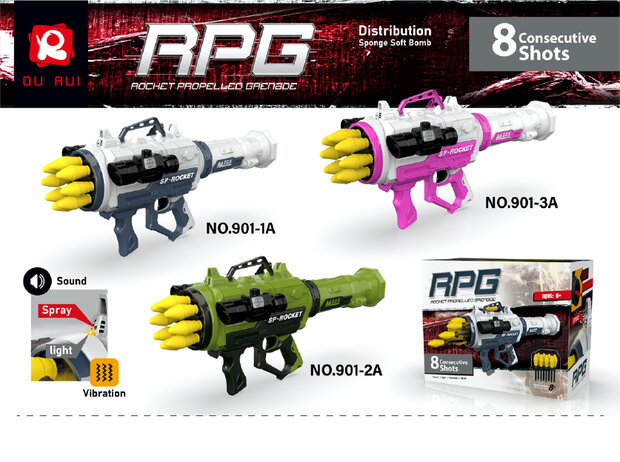 Spielzeugpistole - RPG - mit Soundeffekten und Licht - 8 Pfeile