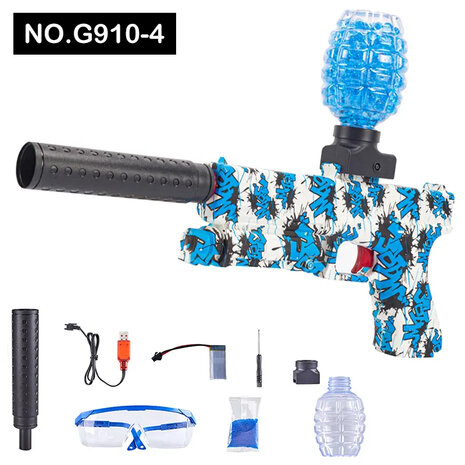 Gel Blaster- elektrische pistool  - Blue Graffiti - compleet set oplaadbaar - 37CM