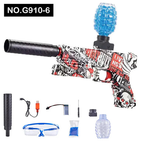 Gel Blaster- elektrische pistool  - Red Graffiti - compleet set oplaadbaar - 37CM