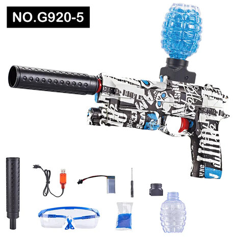 Gel Blaster- elektrische pistool  - Blue Graffiti - compleet set oplaadbaar - 38CM