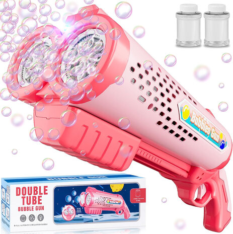 Bubble gun toy - Bubble blowing machine - LED light - 2x soap