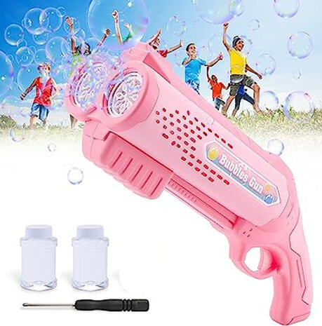 Bubble gun toy - Bubble blowing machine - LED light - 2x soap