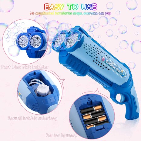 Bubble gun toy - Bubble blowing machine - LED light - 2x soap