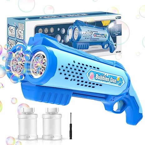 Bubble gun toy - Bubble blowing machine - LED light - 2x soap