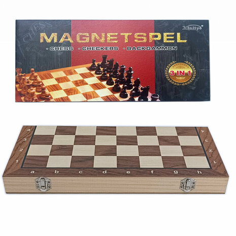 Magnetisch spelbord hout - set 3in1 - Chess - checkers - backgammon - 29CM