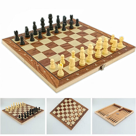 Magnetisch spelbord hout - set 3in1 - Chess - checkers - backgammon - 34CM