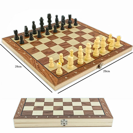 Magnetisch spelbord hout - set 3in1 - Chess - checkers - backgammon - 29CM