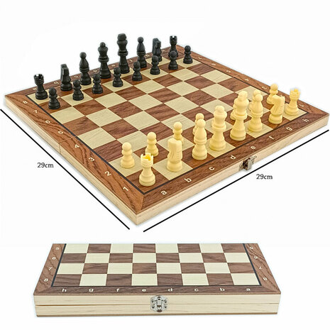 Magnetisch spelbord hout - set 3in1 - Chess - checkers - backgammon - 34CM