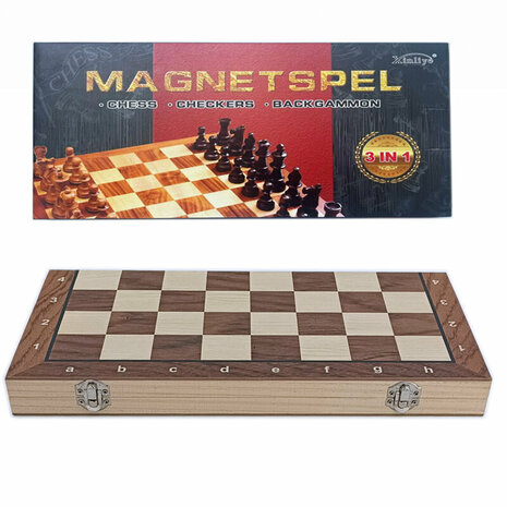 Magnetisch spelbord hout - set 3in1 - Chess - checkers - backgammon - 34CM
