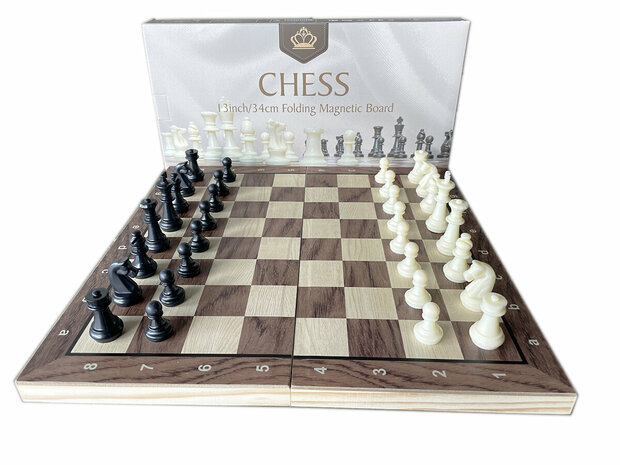 Chess King - magnetisch Schaakbord met Schaakstukken - Hout - 34x34 cm