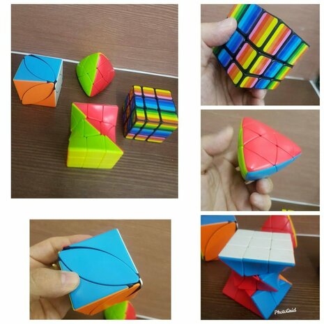 W&uuml;rfelset 4in1 - Zauberw&uuml;rfel 3x3 - Fanxin Twisty Cube - Skew-Cube - Megamorphix