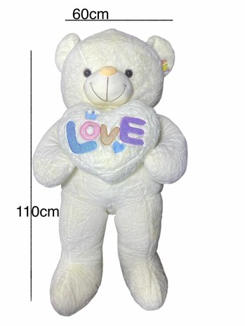 Cuddly bear with Heart I LOVE You White 110cm